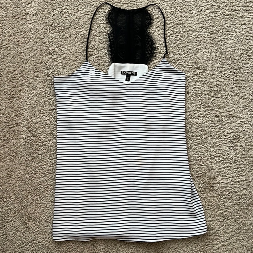 Express Black and White Lace Back Blouse